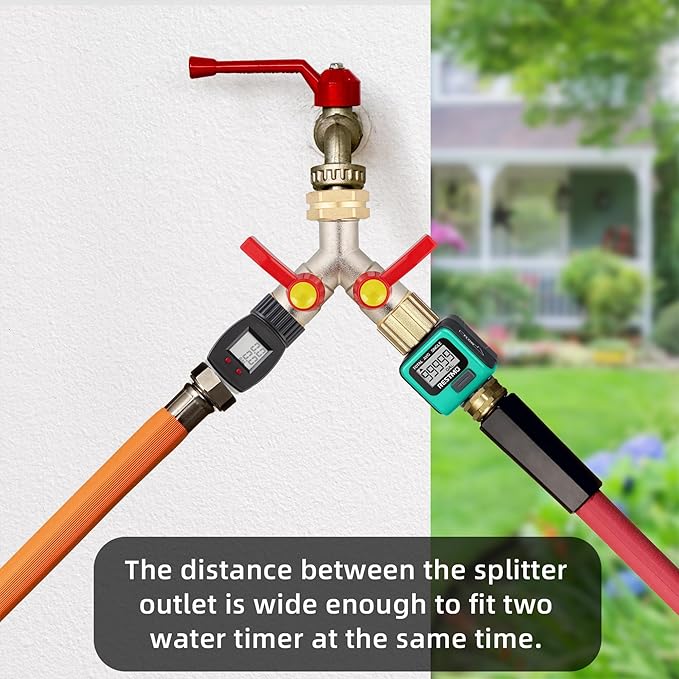 Hose Splitter 2 Way, Brass High Flow Garden Hose Splitter Heavy Duty, Hose Connector, Water Spigot Splitter, Full Flow Faucet Splitters with shutoff, 3/4” GHT Inlet