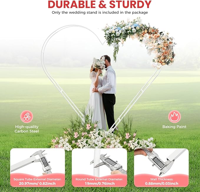 Wedding Arch Stand for Ceremony White Heart-Shaped Modern Metal Balloon Arch Stand Kit Garden Floral Arch Frame Background for Anniversary Birthday Party Bridal Shower Lawn Decor