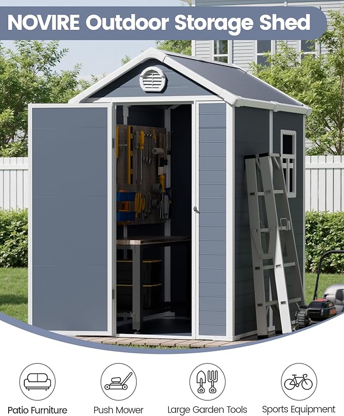 6x4.5 Large Outdoor Storage Shed with Floor, Spacious Tool Shed for Lawn Mower, Bike, and Patio Furniture, Includes Lockable Door and Ventilation, Dark Gray