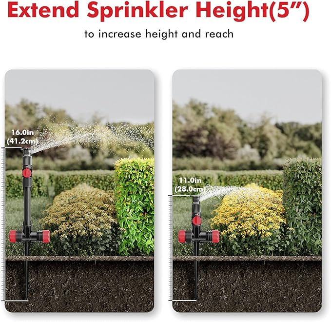 RESTMO Above Ground Sprinkler System with Metal Spike Base, Flexible DIY Irrigation Kit, Multi-Adjustable Lawn Sprinkler & 30ft Hose Set, for Garden Plant, Flower Bed and Large Yard Area Watering