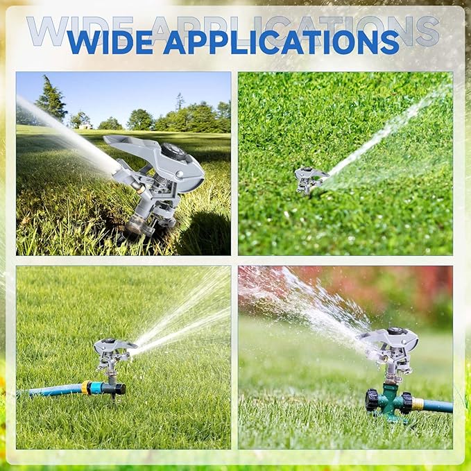 1/2 Inch Heavy Duty Zinc-Alloy Impact Sprinkler – 2 PCS Adjustable 180°-360° Pulsating Lawn Sprinkler, 15m (49ft) Spray Range for Large Gardens & Lawns