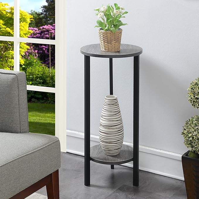 Convenience Concepts Graystone 2 Tier Tall Plant Stand 31" - Industrial Stand for Plants, Vases, and Antiques, Urban Modern Design for the Living Room, Hallway, Entryway, Weathered Gray/Black