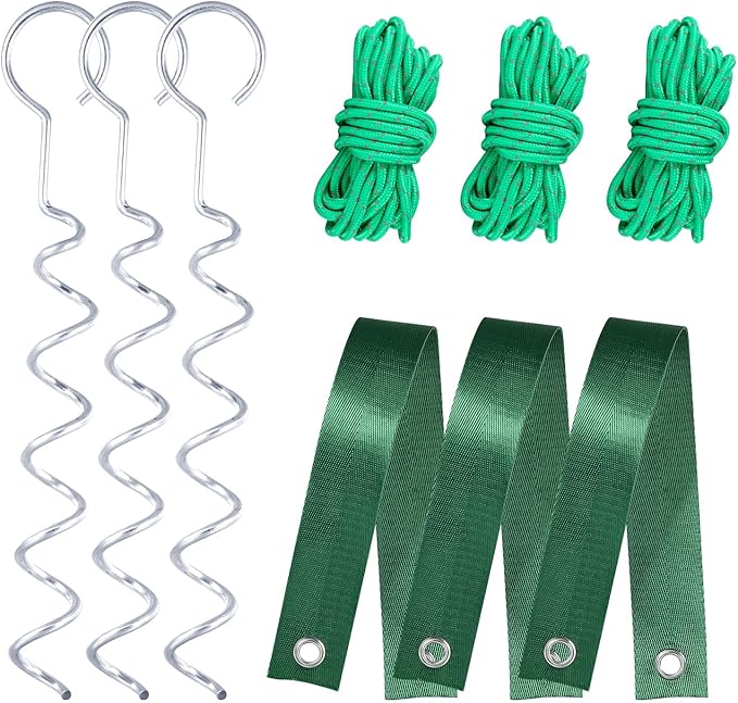 A Tree Support kit for straightening Trees, which Includes Supporting Metal Stakes and Ropes. It can Also be Used for Tree Protection in Harsh Weather and Outdoor Tent Fixation. (1)