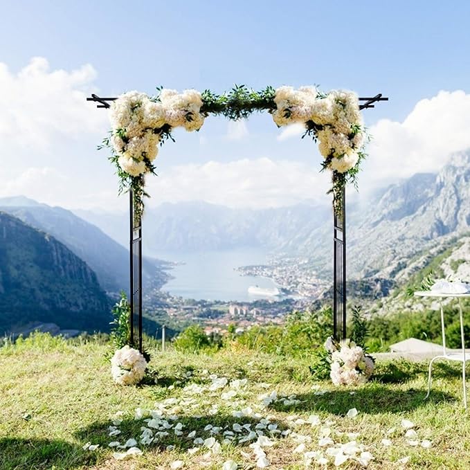 Safstar Metal Arch, 81-Inch Outdoor Garden Arbor for Various Climbing Plant Flower, Wedding Arch Backdrop Arch Stand for Wedding Garden Bridal Party Ceremony Decoration, Easy-to-Assemble, Black