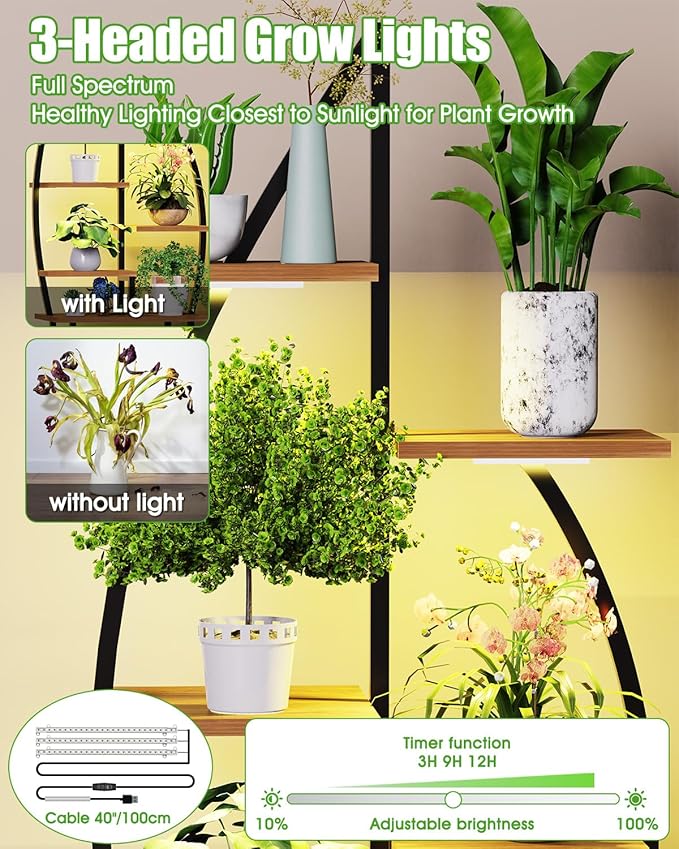 Plant Stand Indoor with Grow Lights-65" Indoor Plant Shelf,8 Tiered Corner Plant Stands for Indoor Plants,Metal Tall Plant Flower Display Shelves for Bedroom Living Room Balcony Patio, (Sail-shape)