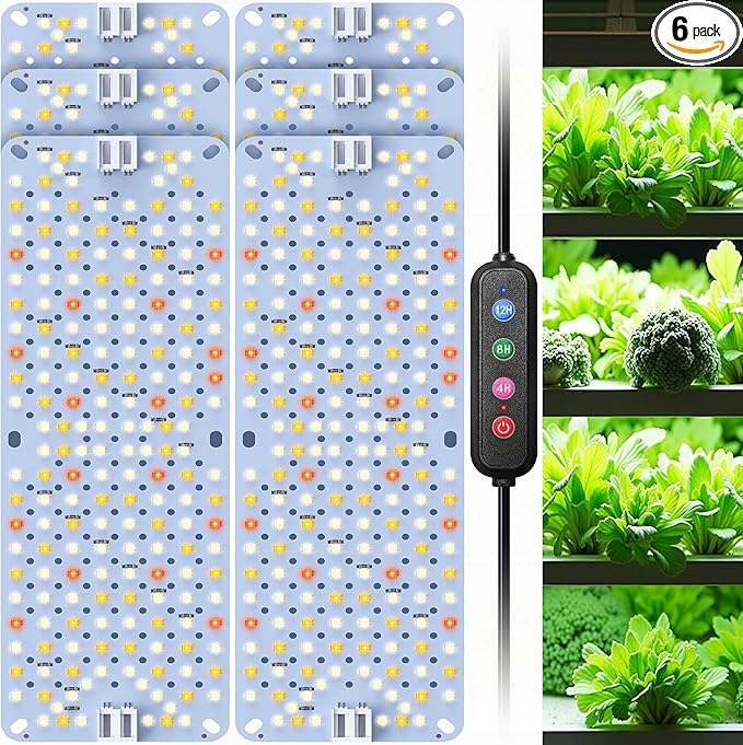 Full Spectrum 1152 LEDs Grow Lights,60W Plant Grow Lights for Indoor Plants with Daisy Chain Function, Sunlike Spectrum,4/8/12/16/20H Timer for Seed Starting(Pack 6)