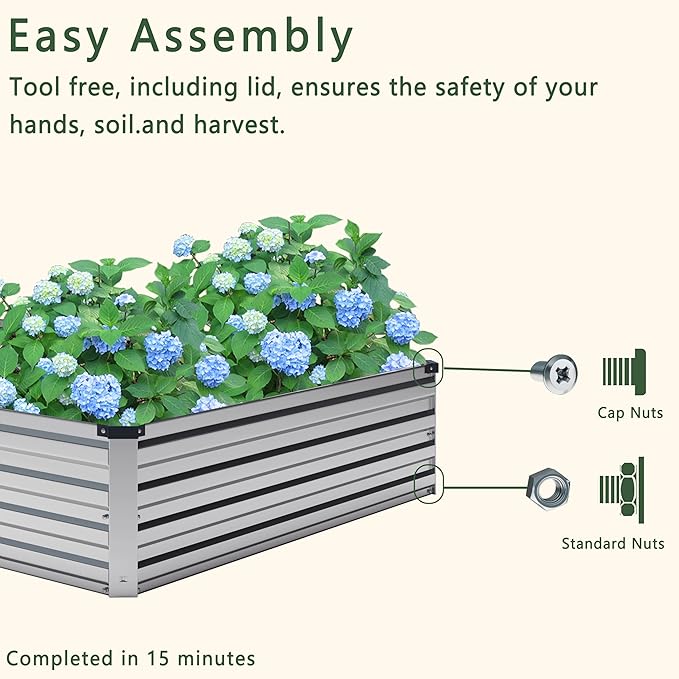 2PCS 12x2x1FTGalvanized Raised Garden Bed Kit,Vegetable Boxes-Rectangle Metal Flower Box,Large Planter Raised Beds Outdoor Garden for Planting,Fruit,Herb-Sliver