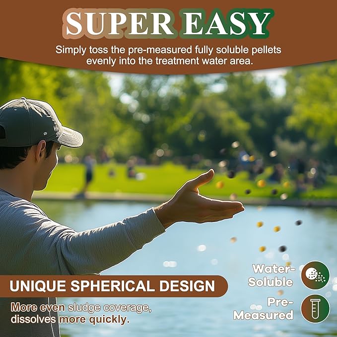Dr.Raifya's Muck Reducer Pellets 18 LB - Natural Pond Sludge Solution, Experience The Pure Water & Fresh Odor, Easy to Use, Beneficial Bacteria Safe for Fish, Lake & Outdoor Ponds, 18-Month Supply