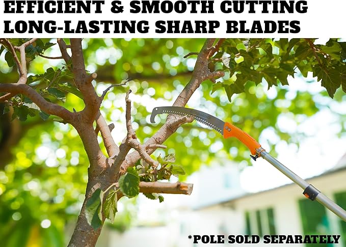 Pruning Manual Hand Saw // Hand Held or with Extension Manual Pole Saw for Tree Trimming // Fits All Extension Poles with Standard US Acme Thread // Tree Limb Hand Saw (Pole Sold Separately)