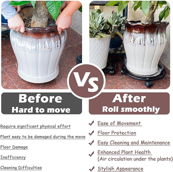 3 Packs 13.5" Metal Plant Caddy with Wheels Large Rolling Plant Stands Indoor Wheeled Plant Dolly Heavy-duty Planter Mover Roller Base Outdoor Plant Trolley Cart Water-proof, Plant Saucers on Wheels
