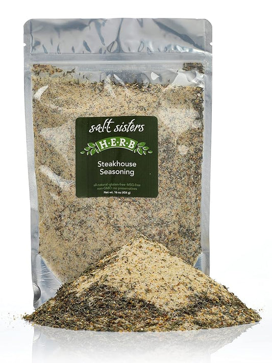 s.a.l.t. sisters Steakhouse Seasoning | All-Natural, Gluten Free, MSG Free, Non-GMO | Dried Citrus, Herbs & Salt Seasoning | Versatile Use for Meat, Fish, Vegetables, and More | 1lb