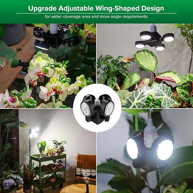 SANSI Folding Wings Grow Light for Indoor Plants, Full Spectrum with Remote Control, Dimmable, Auto On Off 4 8 12 Hrs Timer, 40W (400 Watt Equiv) with Optical Lens for Indoor Greenhouse, E26 Base