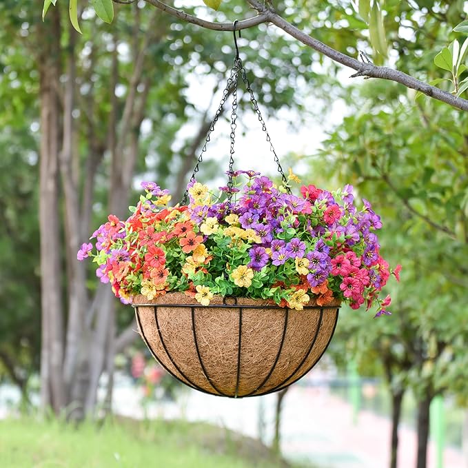 4 Pack Hanging Planters 14 Inch Metal Hanging Planter Basket Flower Pots with Coco Coir Liners Round Wire Plant Holder with Chain for Indoor Outdoor Patio Porch Garden Decoration（XG）