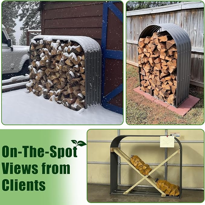 ANLEOLIFE Galvanized Steel Firewood Rack with Weatherproof Corrugated Roof (Shed-Style Log Storage), Heavy Duty Outdoor Log Holder, Rust Resistant, Trio Gray, 18"D x 54"W x 43"H