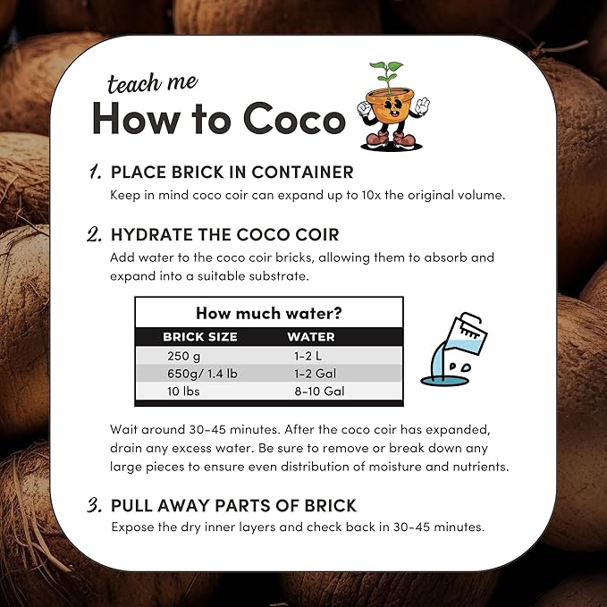 Mycelium Coco Coir Brick - Seed Starter | 10 lb OMRI Certified Organic Growing Medium for Seed Germination & Root Development – Expands When Hydrated for a Nutrient-Rich, Well-Draining Base