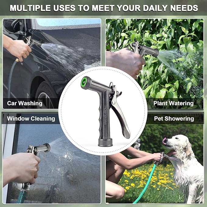Hose Nozzle 2 Pack, Full Size Pistol Grip Water Nozzle Sprayer with Threaded Front, High Pressure Nozzle, Adjustable Spray Water Flow for Watering, Showering Pet, Washing Car, Silver
