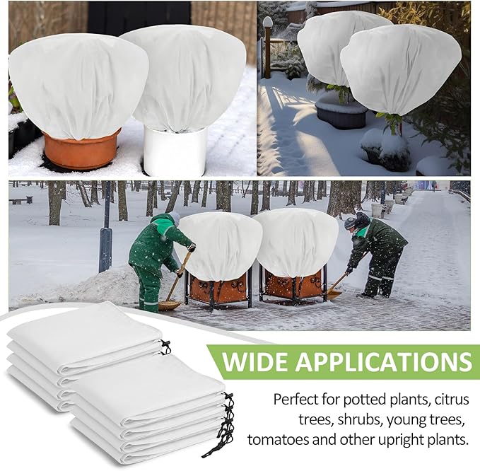 18 Pcs Winter Plant Covers Freeze Protection 39.4x23.6 Inch Horizontal Shrub Tree Plant Protection Bags Frost Blanket with Drawstring for Fall Winter Outdoor Garden Planting (White)