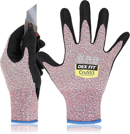 DEX FIT Level 5 Cut Resistant Gloves Cru553, 3D-Comfort Fit, Power Grip, Professional, Durable, Touchscreen, Thin, Cool