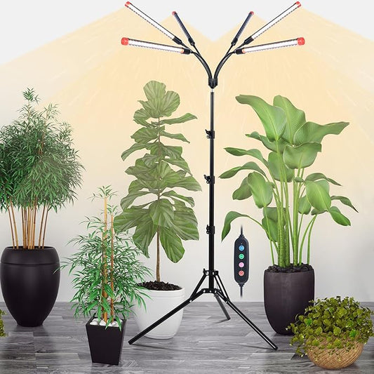 6-Head Grow Light with Stand and Timer, 54 Watt Power Home Plug LED Grow Lights for Indoor Plants for Tall Houseplants, Bonsai Tree, Seed Starting, 24"-64" Adjustable Height