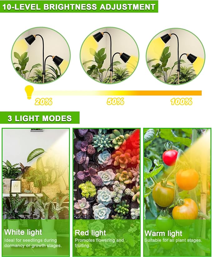Standing Plant Grow Light, LED Growing Light Full Spectrum for Indoor Plants，4/8/12H Timer, 10-Level Brightness,Flow Grow Light for Tall Large Indoor Plants