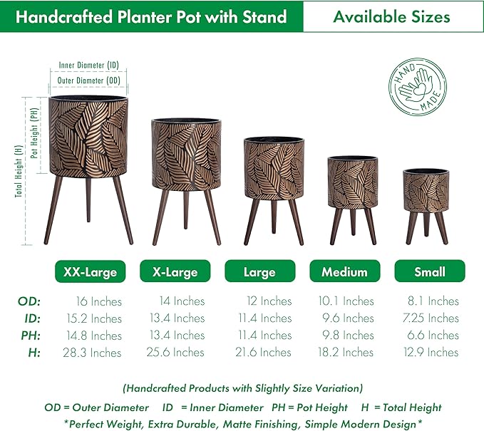 D'vine Dev 12 Inch Planter Pot with Stand, Mid-Century Tall Plant Pot with Legs for Indoor Plants, Large, Bronze/Grey, 88-L-C-6