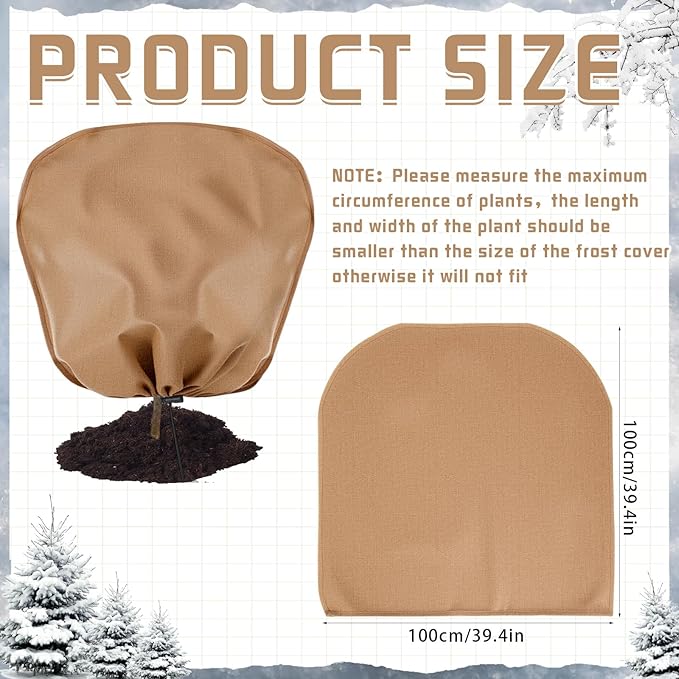 6 Pcs Winter Plant Covers Freeze Protection Reusable Plant Protector Bag with Drawstring Warm Shrubs Cover Frost Protection Planting Jacket Bags for Outdoor Garden, Brown (39.4 x 39.4 Inch)