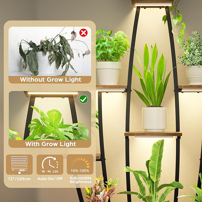 Plant Stand Indoor with Grow Lights - 10 Tiered Tall Plant Shelf Indoor, 59" Large Plant Stands for Indoor Plants, Matel Coner Flower Holder Rack Display for Living Room Patio Garden Balcony Home