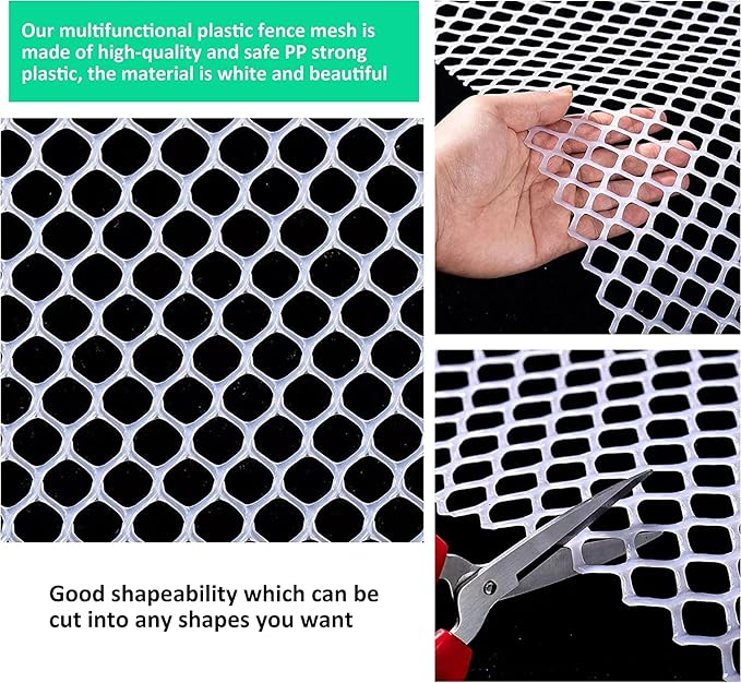 Upgraded Plastic Chicken Wire Fence Mesh(16INx33FT) - Black/Green/White Colors 0.3" Openings,for Garden Net, Poultry Fencing, Chicken Wire Frame,Animal Cage Fence,Floral Netting (White)