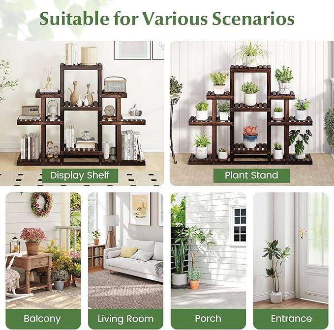 Giantex Plant Stand Indoor & Outdoor, 6 Tier Wood Flower Pot Stand for Multiple Plants, Plant Holder Display Rack, Ladder Storage Rack Plant Shelf for Living Room Balcony Garden Patio