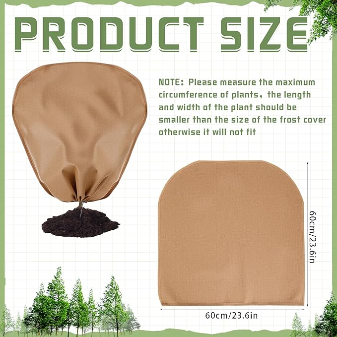 6 Pcs Winter Plant Covers Freeze Protection Reusable Plant Protector Bag with Drawstring Warm Shrubs Cover Frost Protection Planting Jacket Bags for Outdoor Garden, Brown (23.6 x 23.6 Inch)