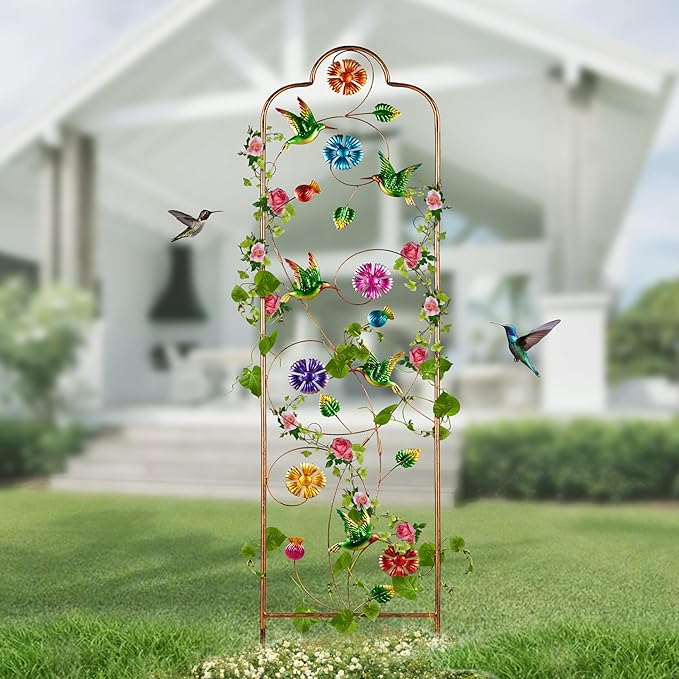 60”Trellis for Climbing Plants,2Pack Outdoor Garden Trellis Metal with Colorful Hummingbird Ideal for Climbing Plants Outdoor Decorative Metal Trellis for Your Garden,Gifts for Mom