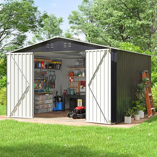 Metal Garage Shed 10x20 FT, Sheds & Outdoor Storage Clearance, Outdoor Storage Shed for Car, Truck, Bike, Lawnmower, Backyard Tool House, Boasting 2 Doors and 4 Vents, Dark Gray