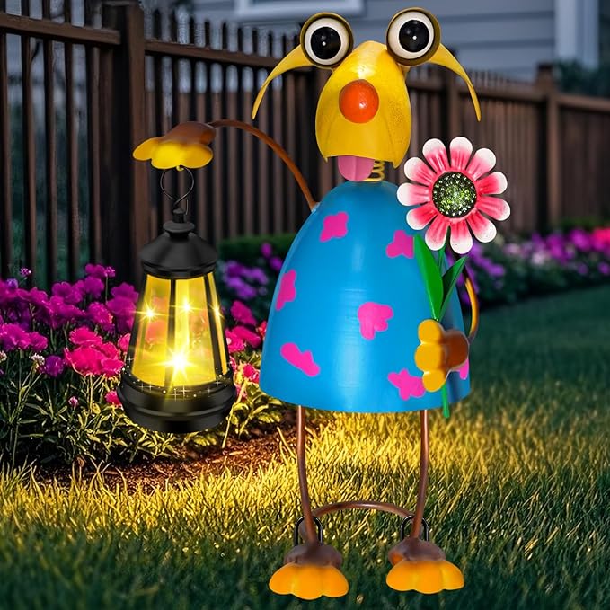 Solar Garden Lights Dog Statue with Solar Lantern Lights,13.38 inch Garden Lawn Decoration,Birthday Gifts for Women Grandma,Gardening Gifts Decorative Stakes for Yard,Patio,Porch, Christmas