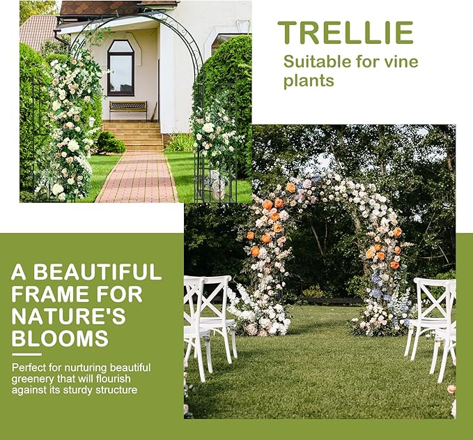 Outvita 7FT Garden Arch Arbor with Plant Stand, Heavy Duty Metal Arbour Archway, Decorative Frame Stand Trellis for Wedding Ceremony Party Plant Climbing Rose Vines Lawn