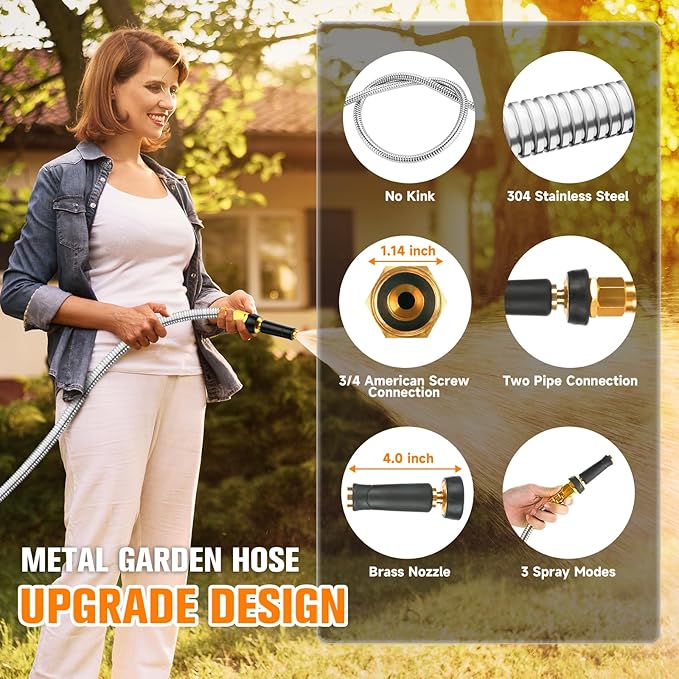 Metal Garden Hose 175 FT - 304 Stainless Steel Water Hose 175 FT - Expandable Short Flexible Garden Hose,no Kink Explosion, no Bite