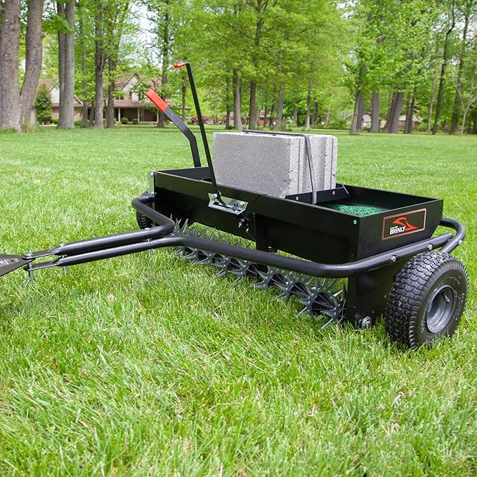 Brinly AS2-40BH-P Tow Behind Combination Aerator Spreader with Weight Tray, 40-Inch, Flat Black