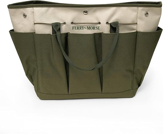 Ferry Morse Garden Tool Bag, 8 Pockets Gardening Bag, Heavy Duty Garden Tote Caddy