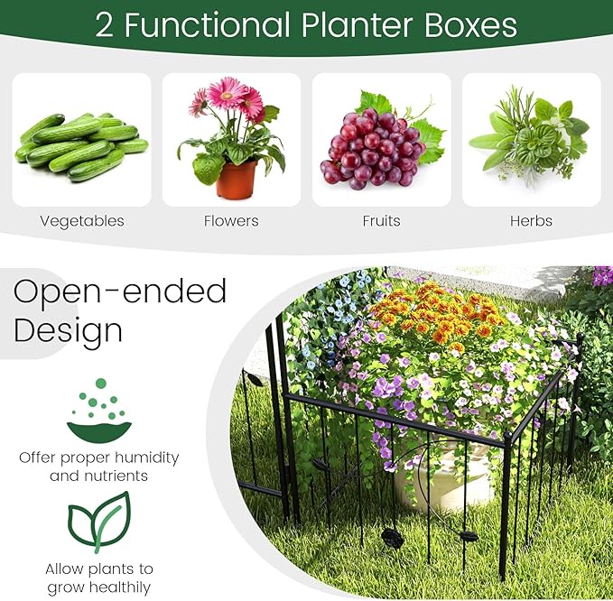 Moccha Garden Arch with Gate and Planter Boxes - 87" Metal Arbor Trellis for Climbing Plants Rose Vine, Heavy-Duty Archway Pergola, Garden Arbor for Wedding Ceremony Decoration Lawn Patio Bridal Party