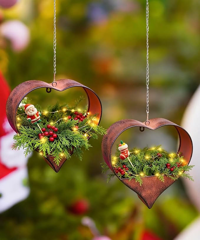 Metal Plant Hangers Indoor and Outdoor: Christmas Birthday Gifts for Women Mom Wife Garden Lovers - Heart Shape Hanging Planters Perfect for Window Wall Living Room Office Decor(2 Pack)
