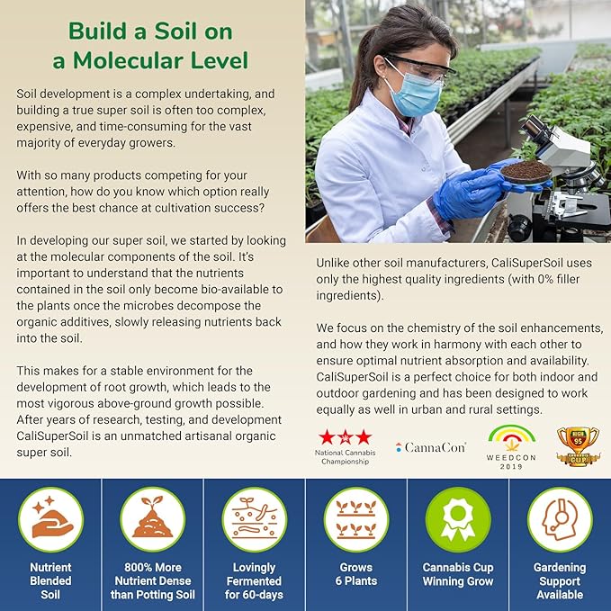 California Super Soil Premium 100% Organic Autoflower Super Soil - 18+ Nutrient Blend - Garden Soil for Indoor Grow Kit - 18Lbs Bag - Grows 6 Plants