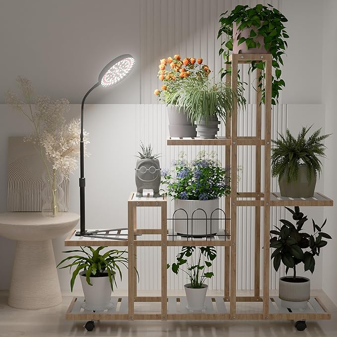 GooingTop Grow Light for Plants Indoor Growing,6000K Full Spectrum Plant Growing Lamp with White Red Blue LED for Pots Succulents Seed Starting,Height 10-32'' with Optional Dimming & Timer
