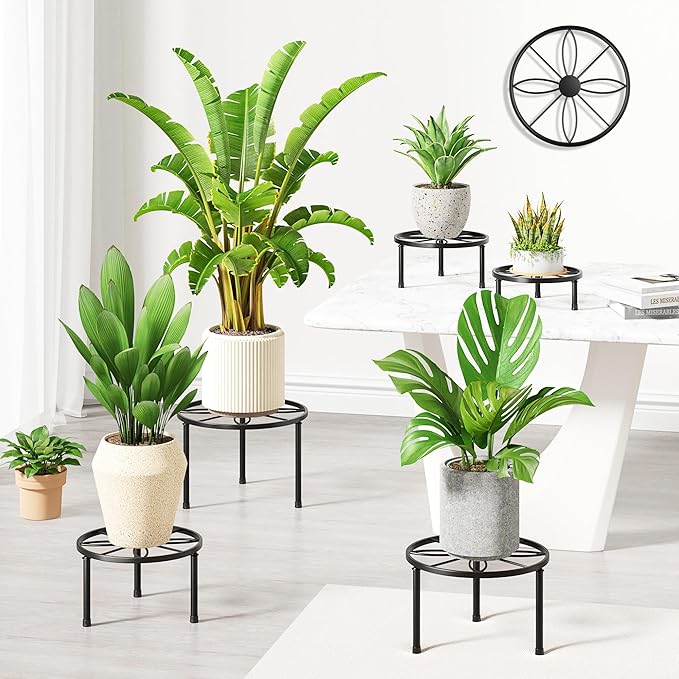 5 Pack Metal Plant Stand Indoor Outdoor,Indoor Plant Stands for Patio Rustproof,Heavy Duty Flower Pot Stands for Multiple Plant,Black Potted Plant Holder for Home(BlackLeaf)