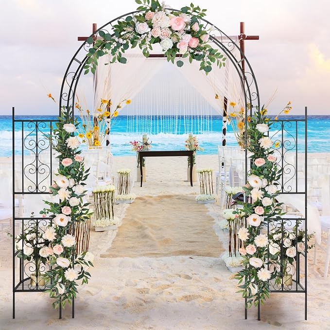 Garden Arbor with Planter Boxes, 7FT Wedding Arches for Ceremony, Metal Garden Arch for Climbing Plants Outdoor, Black Garden Archway for Lawn, Patio and Backyard, Includes Ground Stakes