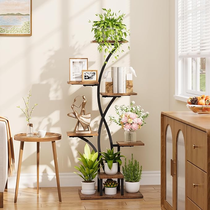 Plant Stand Indoor with Grow Lights - 47" Corner Plant Stands for Indoor Plants, 7 Tiered Plant Shelf for Multiple Plants, Metal Flower Display Holder, Flower-Shaped Plant Rack for Living Room, Patio