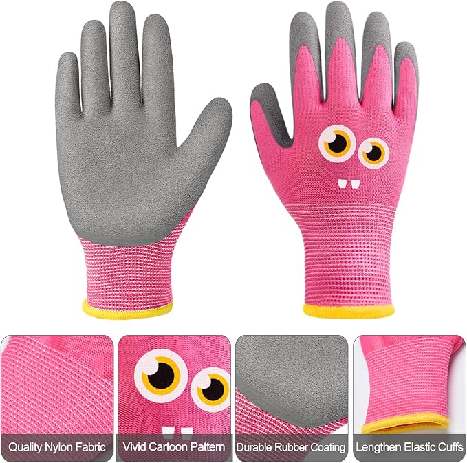 12 Pairs Kids Garden Gloves Children Gardening Gloves Rubber Coated Yard Work Gloves for Toddlers Boys Girls (Small (Age 3-5))