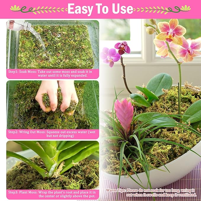 Riare 4.4LBS Premium Sphagnum Moss for Plants- 80QT Natural Dried Plant Moss for Potted Plants, Orchid Moss for Repotting, Soft Green Decorative Moss for Succulents, Reptiles & DIY Crafts