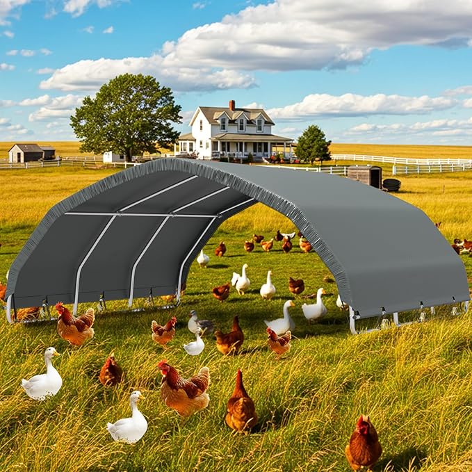 YOLENY 12'x12' Gray Corral Shelter, Heavy Duty Round Style Canopy, Waterproof and UV Treated Universal Cover, Easy Assembly Stable and Agricultural Storage and Shade Shed Kit for Livestock