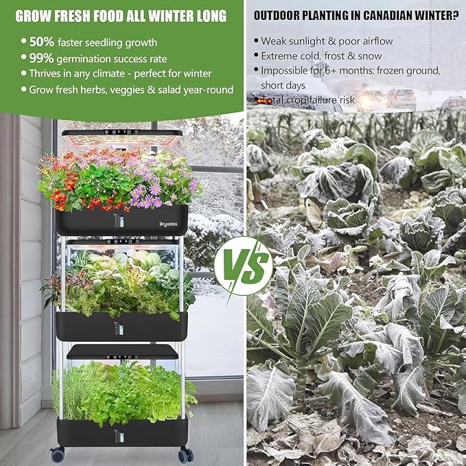 44-Pod Indoor Hydroponic Growing System + 3 Free Seeds Starter Kit (Lettuce, Salad Mixed, Basil Seeds) – Dual 53W Full-Spectrum LED, 10-L Water Tank, 2-Tier Grow Pods (66 Pods)