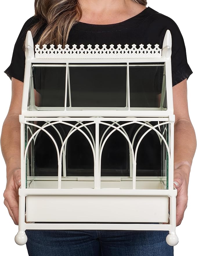 H Potter Glass Terrarium Succulent Planter Wardian Case Plant Container Metal Tabletop Off White