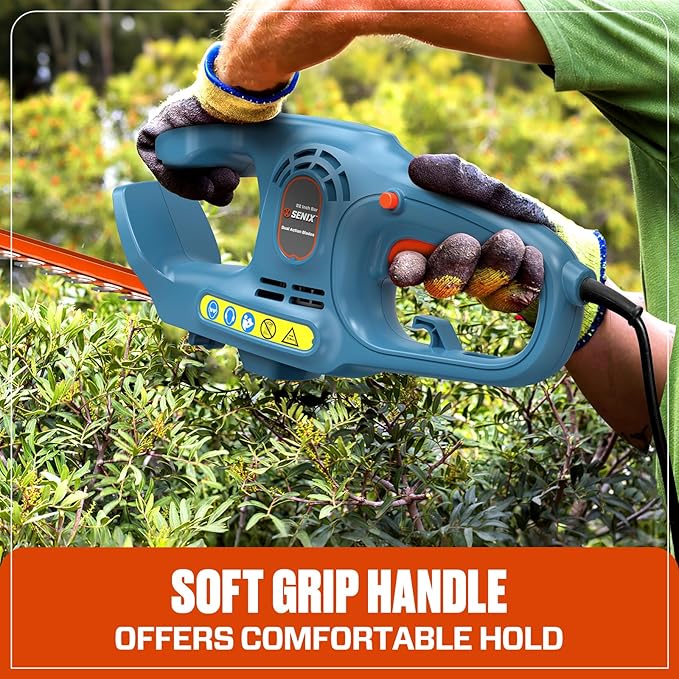 SENIX HTE3.8-L 120V 3.8 Amp 21-Inch Corded Electric Hedge Trimmer,Garden Tool to Trim Shrubs,Bushes,Double Sided Dual Action Blades,3/4" Cutting Capacity,Includes Blade Cover